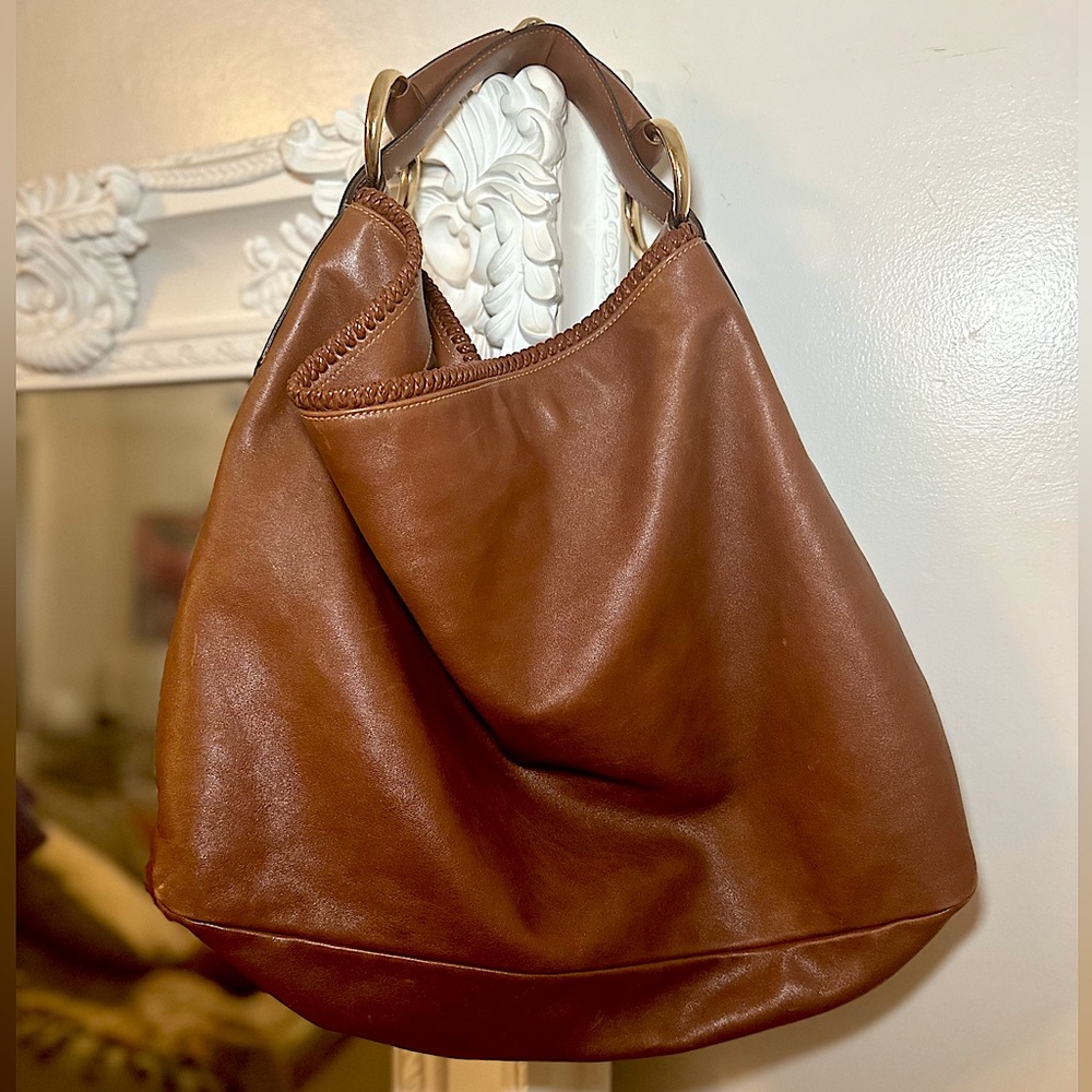 Gucci Calfskin Large Horsebit Chain Hobo Brown